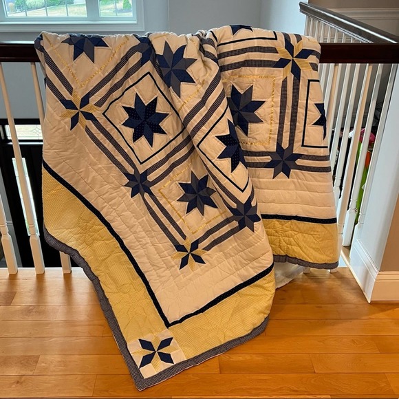 Star Quilt Hand Sewn and Machine Stitched 84" x 86" Homemade Plaid Polka Dot - Picture 14 of 16